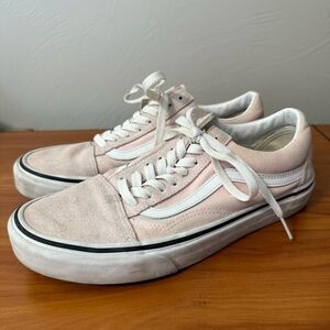 Vans Women's Old Skool Light Pink Suede White Detail Skater Sneaker Lace Up Shoe
